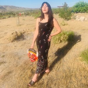 Vintage 90’s Embroidered Flower Beaded Dress